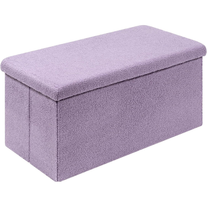 Purple Sherpa Folding Storage Ottoman Bench