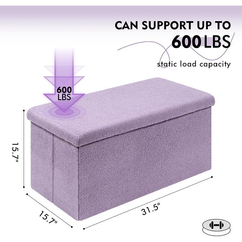 Purple Sherpa Folding Storage Ottoman Bench