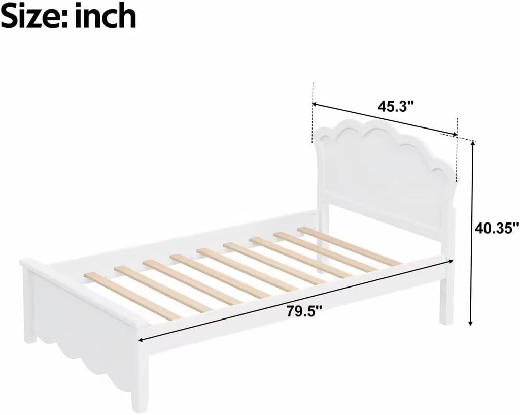 White Solid Pine Wood Platform Bed Frame
