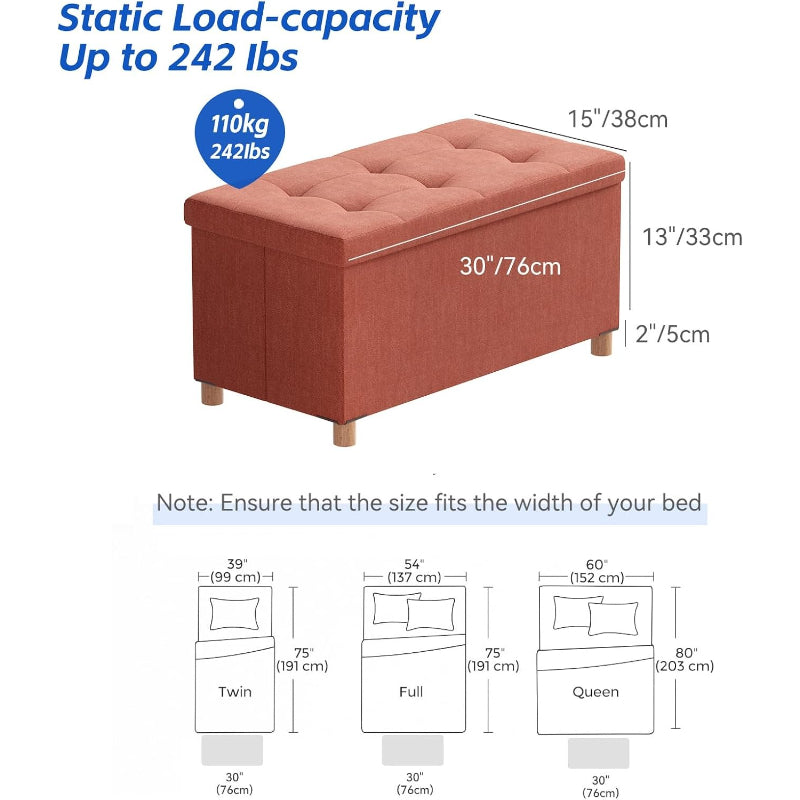 Orange Storage Ottoman Bench with Legs