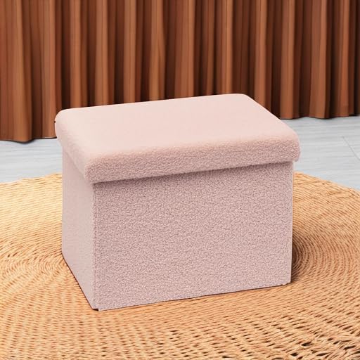 Pink Teddy‑Fur Foldable Storage Ottoman Cube
