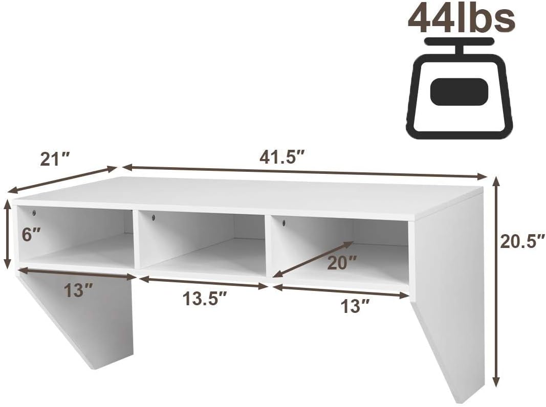 White Floating Computer Desk with Storage Shelves