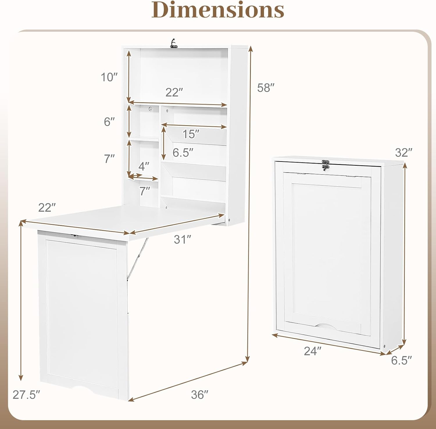 White Murphy Wall‑Mounted Folding Desk with Storage