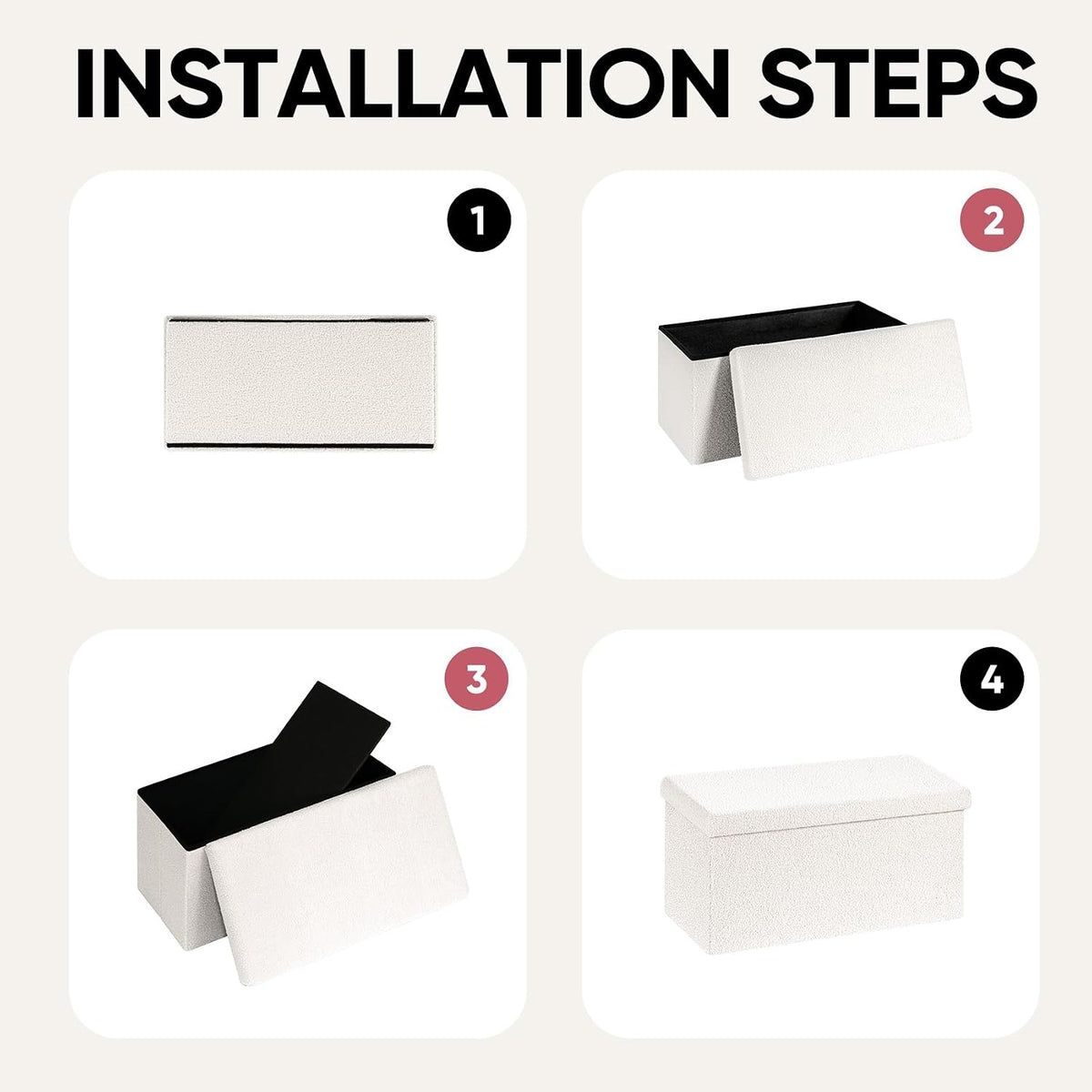 White Sherpa Top Square Storage Ottoman Bench