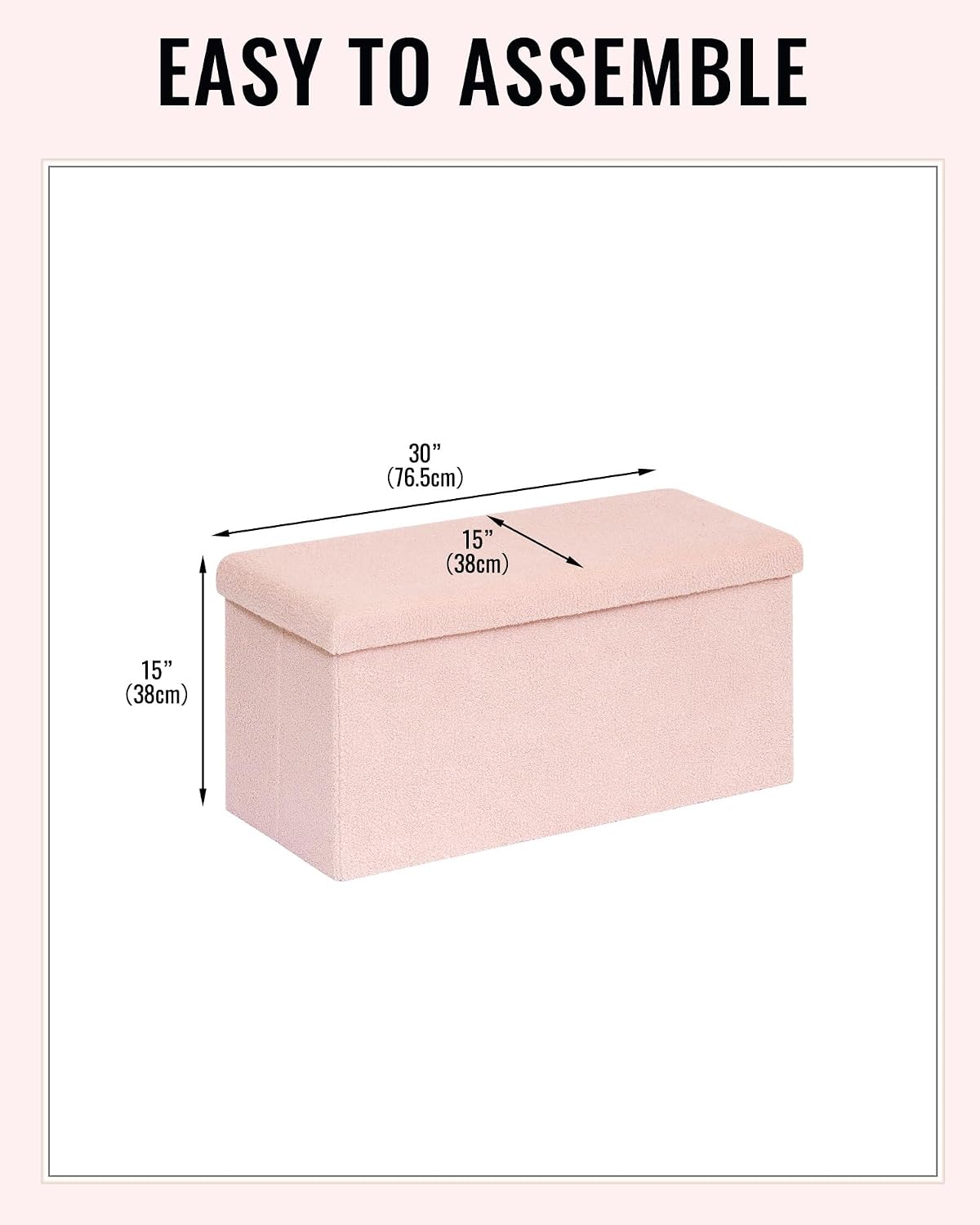 Pink Boucle Folding Storage Ottoman Bench