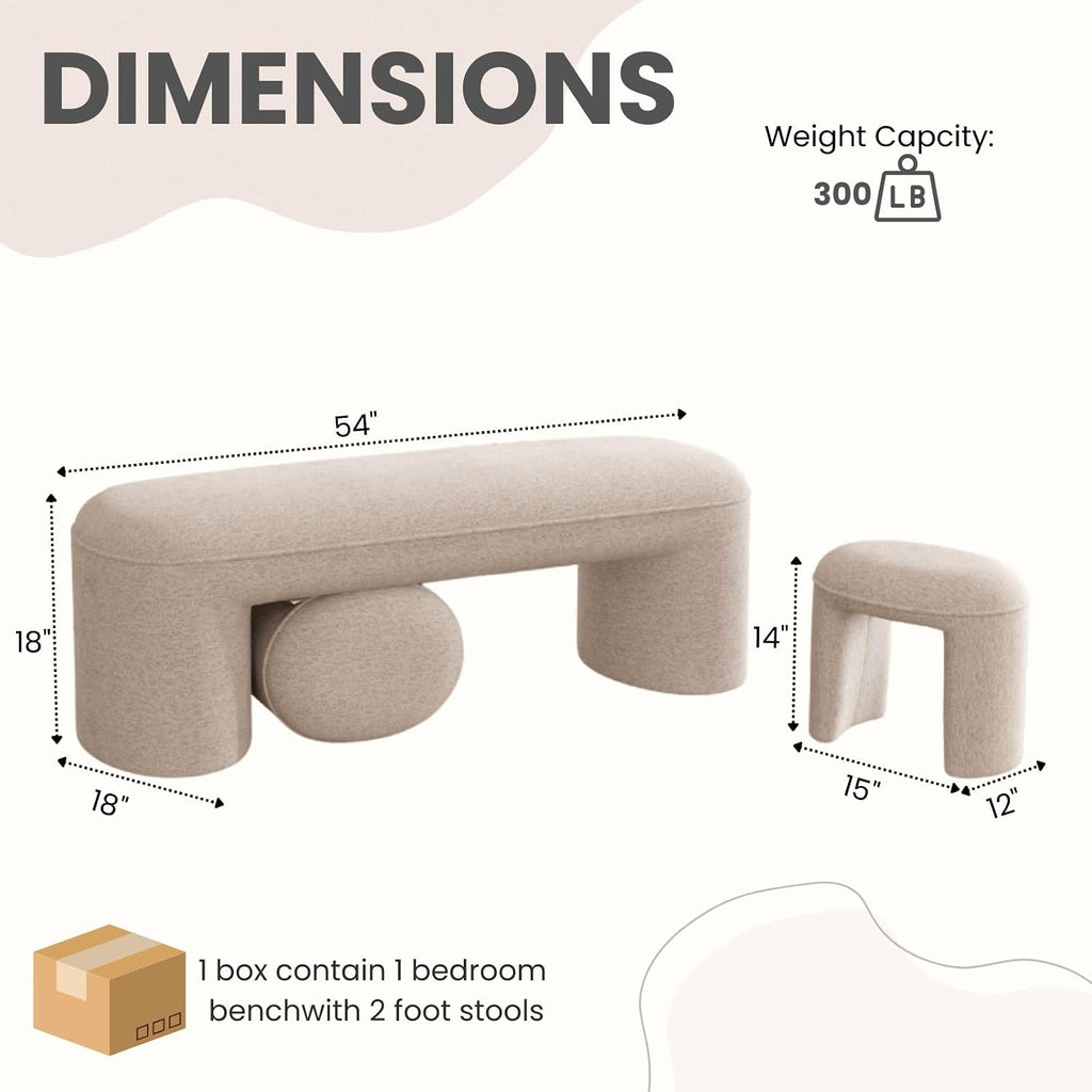 Oatmeal Chenille End‑of‑Bed Bench Set