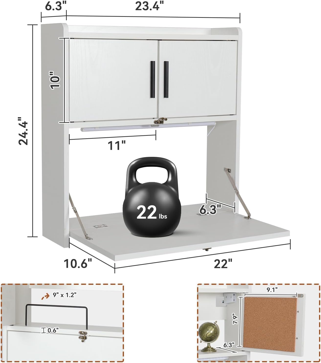 Wall‑Mounted Folding Desk with Light & Storage