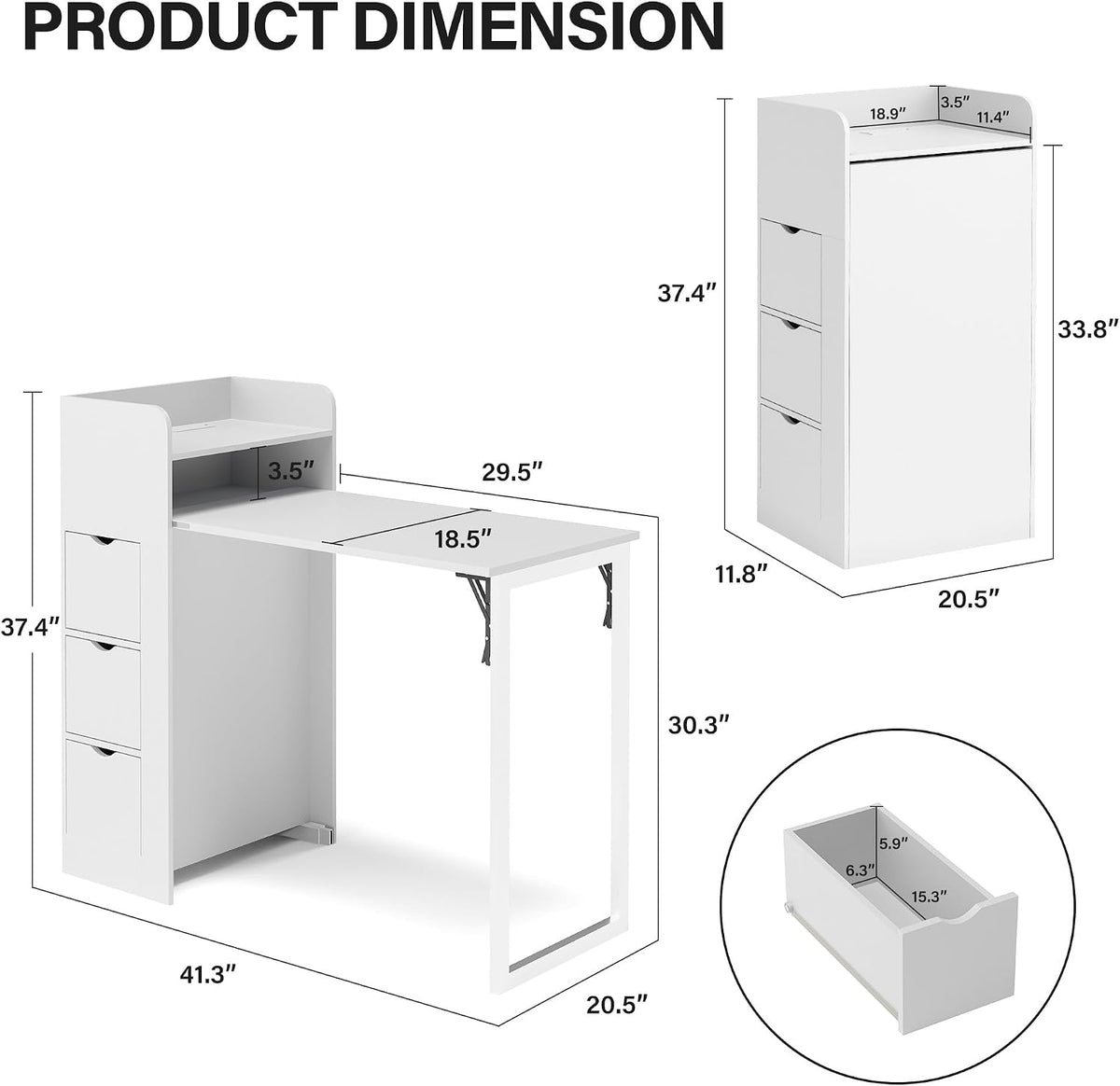 White Wall‑Mounted Foldable Desk with Storage & Outlet