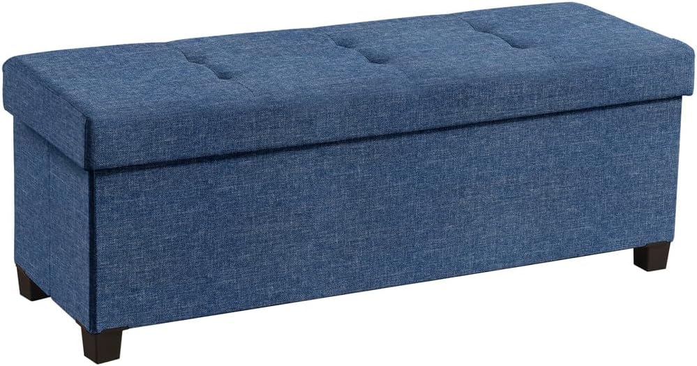 Navy Blue Large Storage Ottoman Bench with Legs