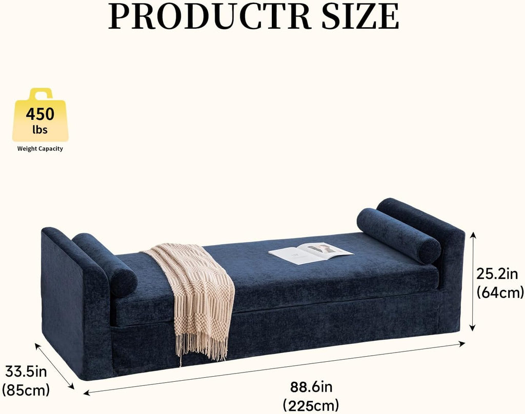 Navy Oversized Upholstered Chaise Lounge Bench