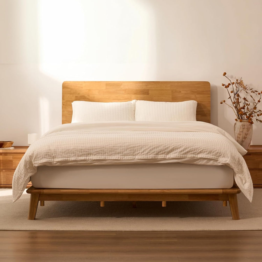 Queen Rubberwood Floating Platform Bed Frame