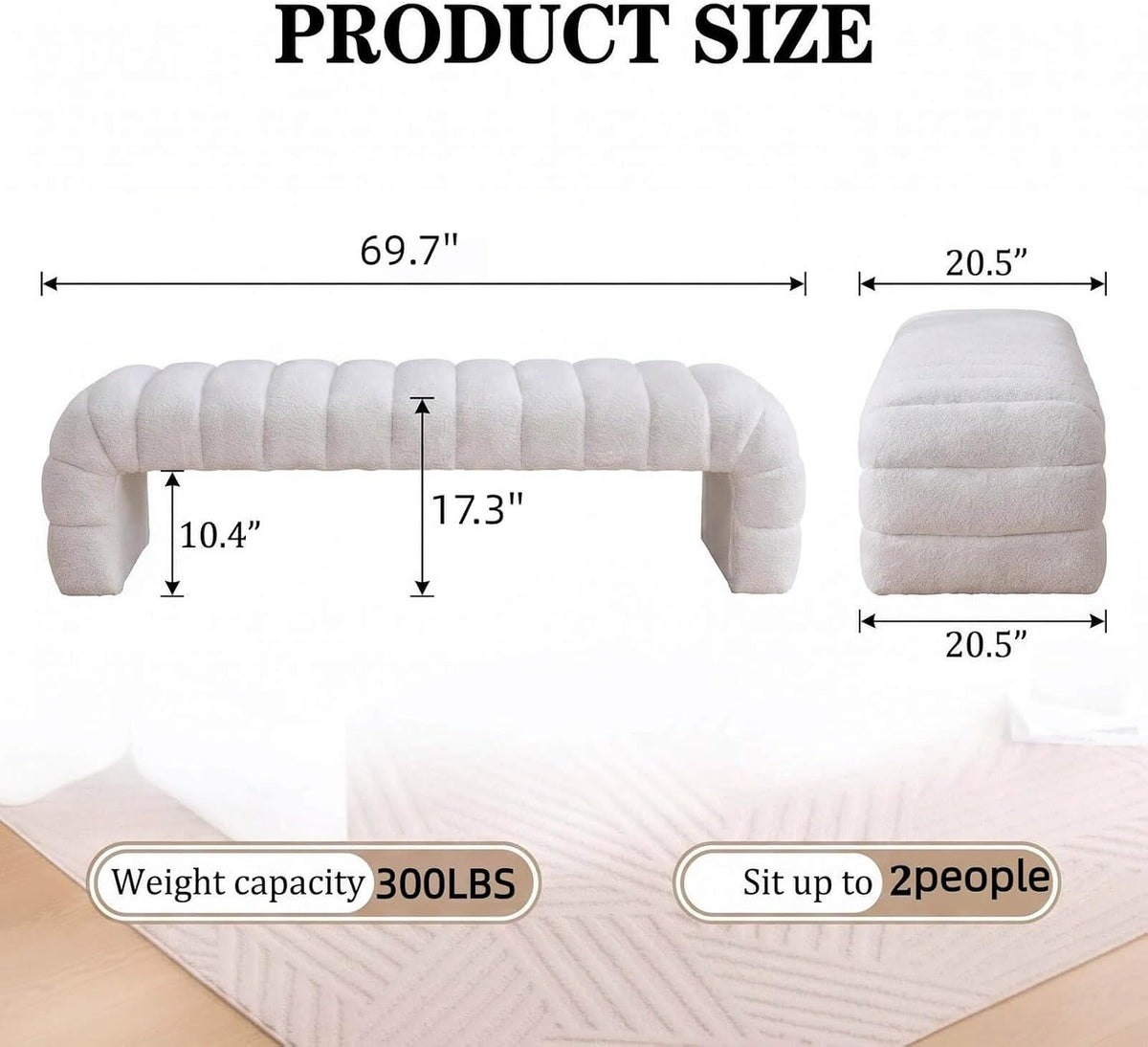 Ivory Chenille Arched Channel Tufted Bench