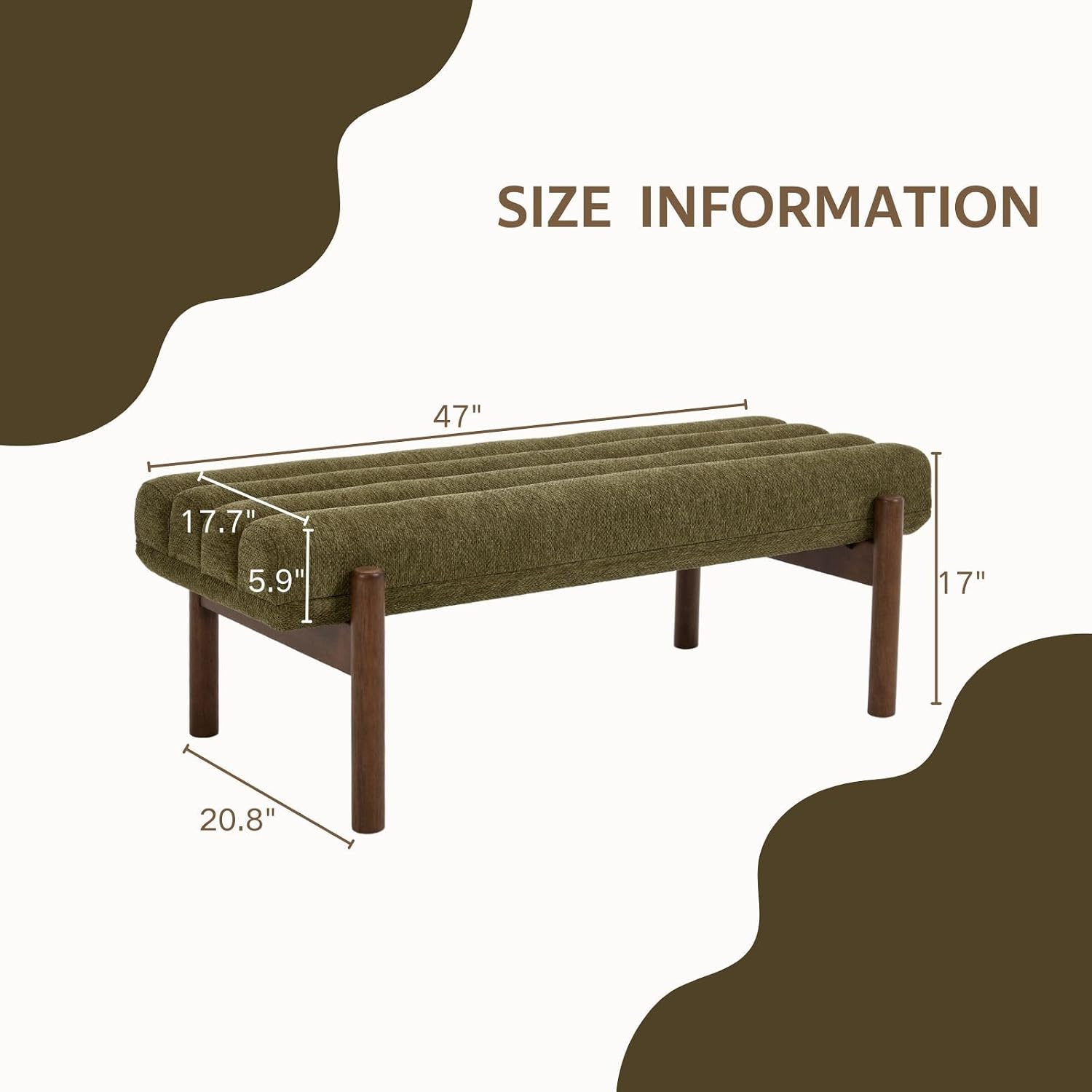Green Chenille Upholstered Accent Bench