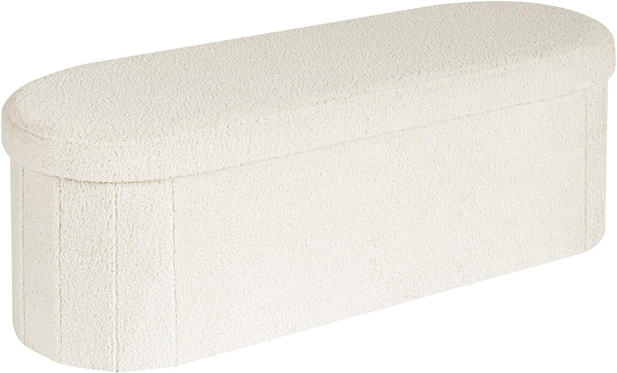 White Velvet Tufted Oval Storage Ottoman Bench