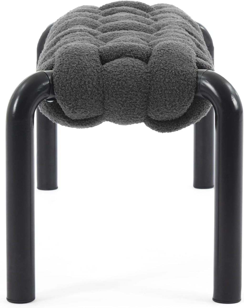 Grey Teddy Fabric Bench with Black Metal Legs