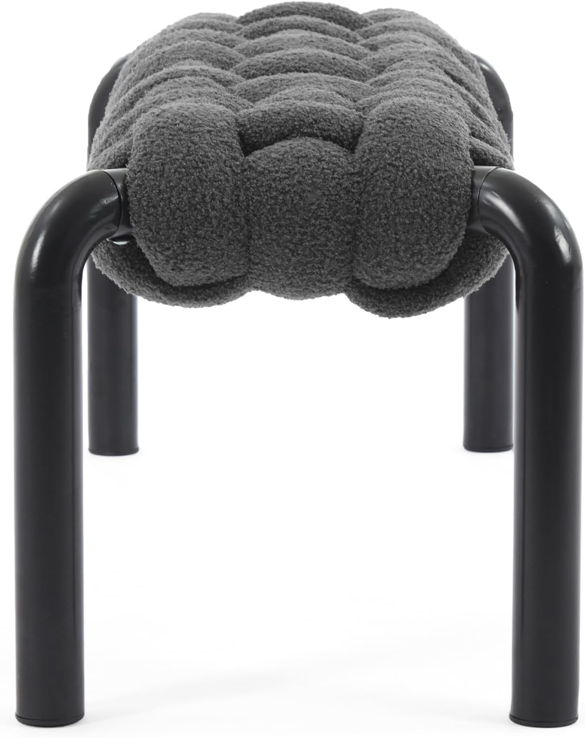 Grey Teddy Fabric Bench with Black Metal Legs