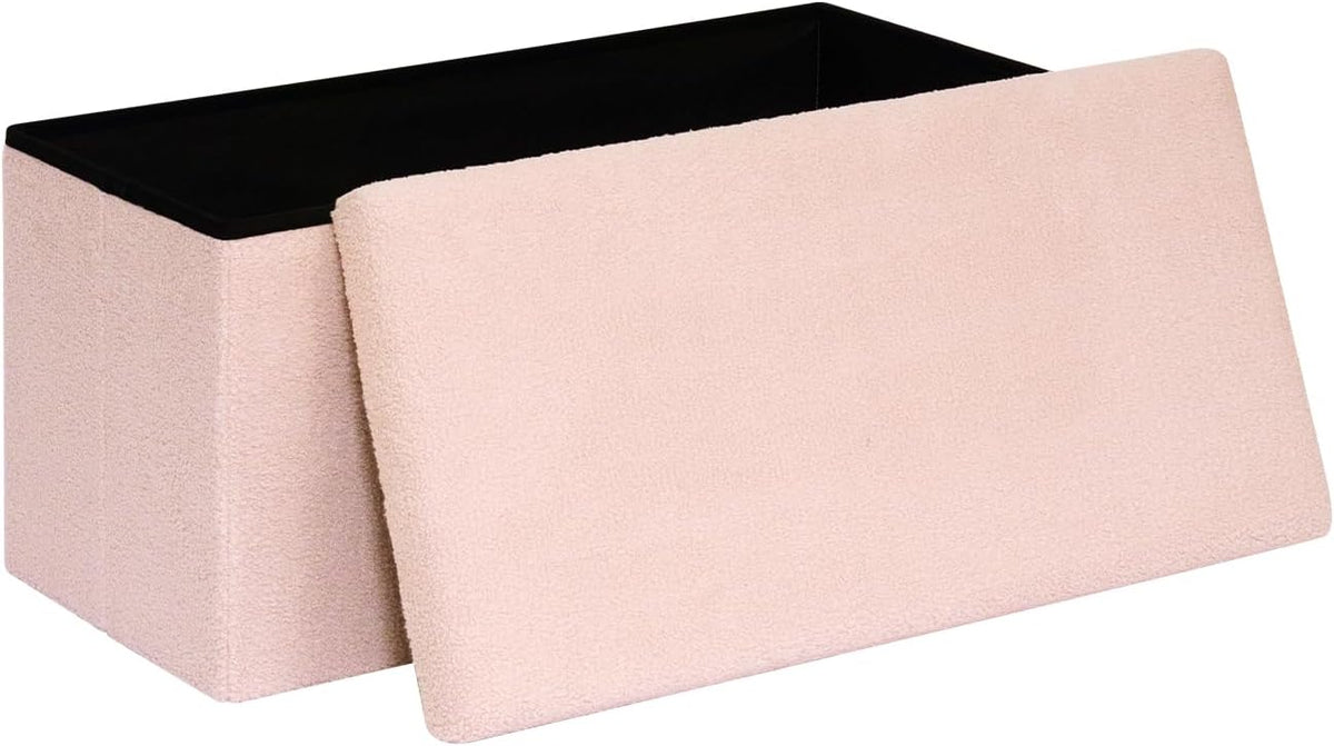 Pink Boucle Folding Storage Ottoman Bench