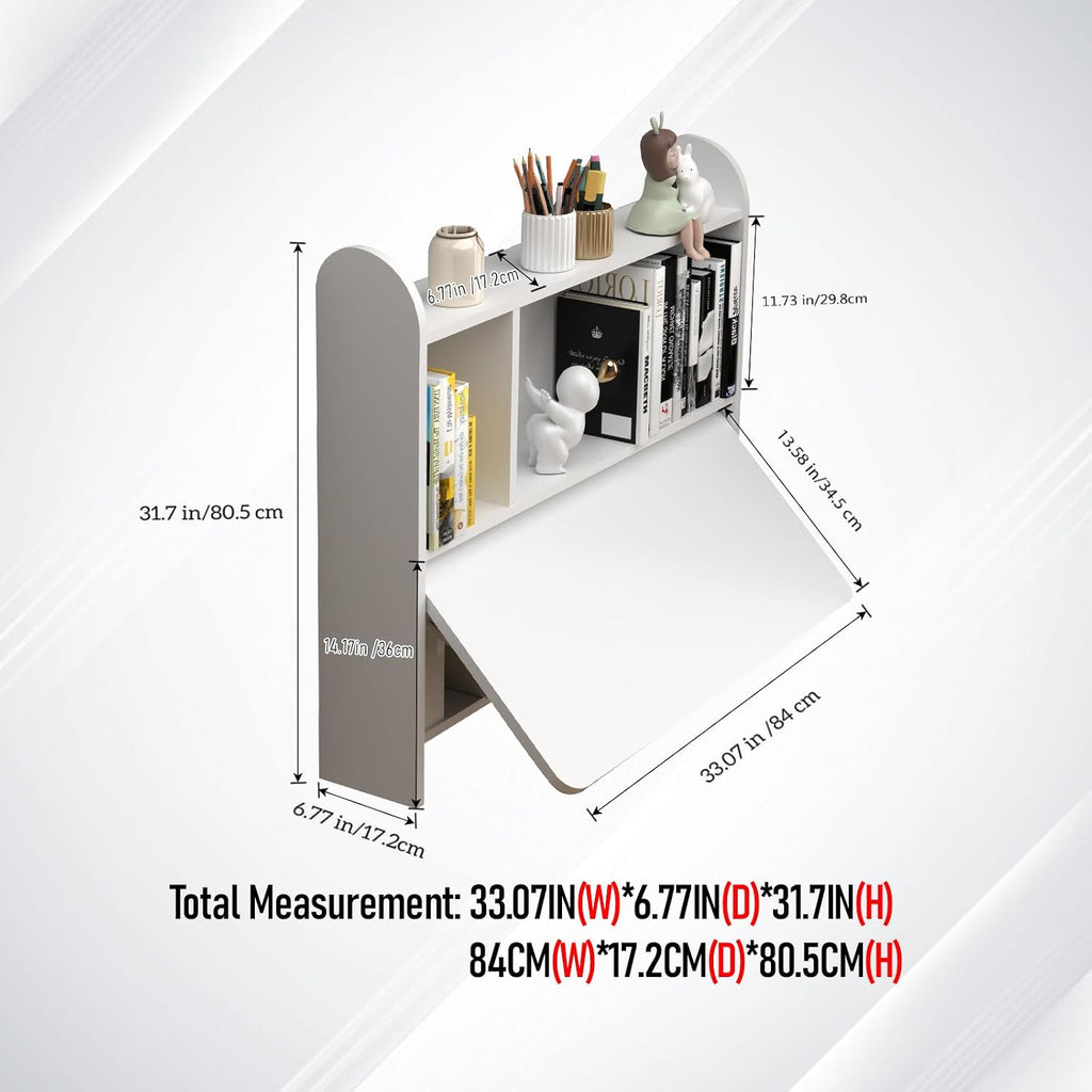 White Wall‑Mounted Folding Desk with Storage