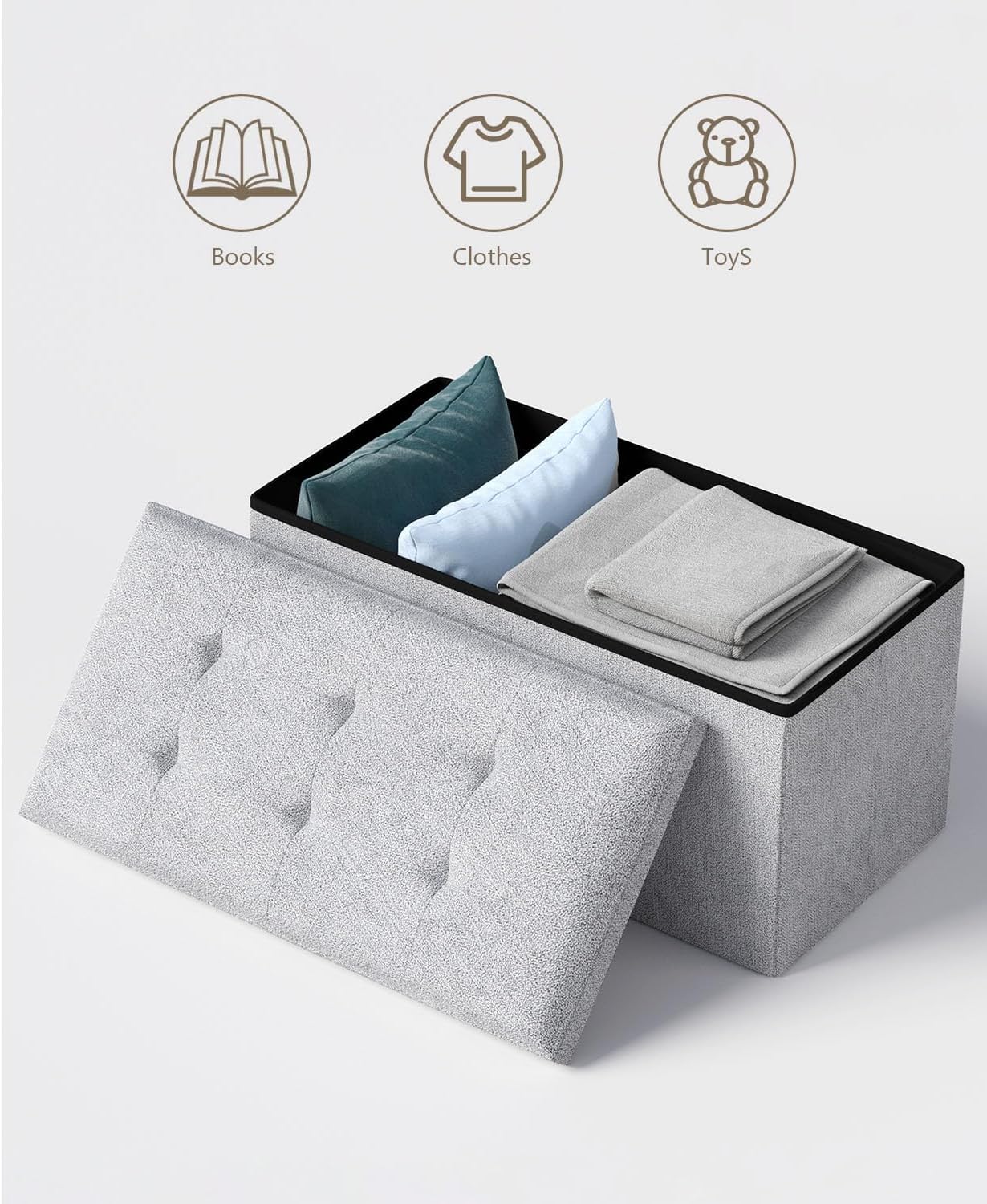 Dark Gray Folding Storage Ottoman Bench