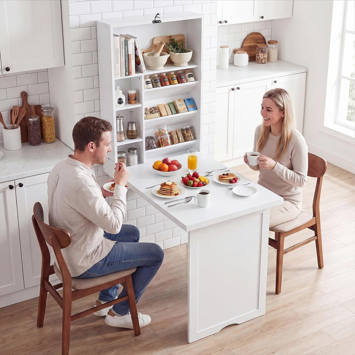 White Murphy Wall‑Mounted Folding Desk with Storage