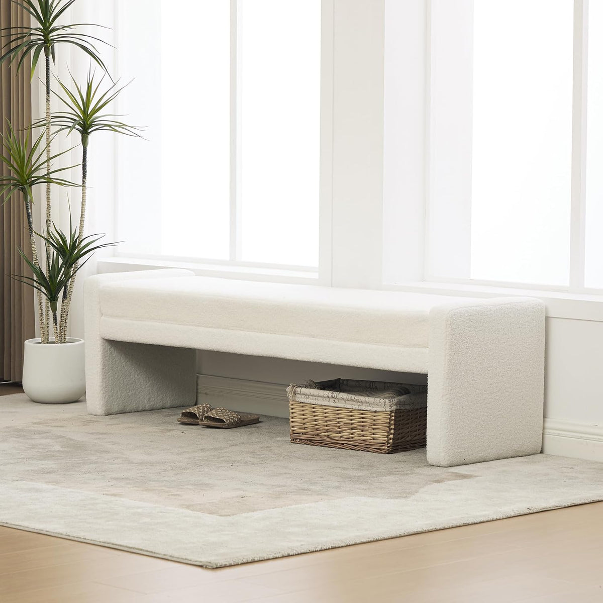 Ivory Upholstered End‑of‑Bed Bench
