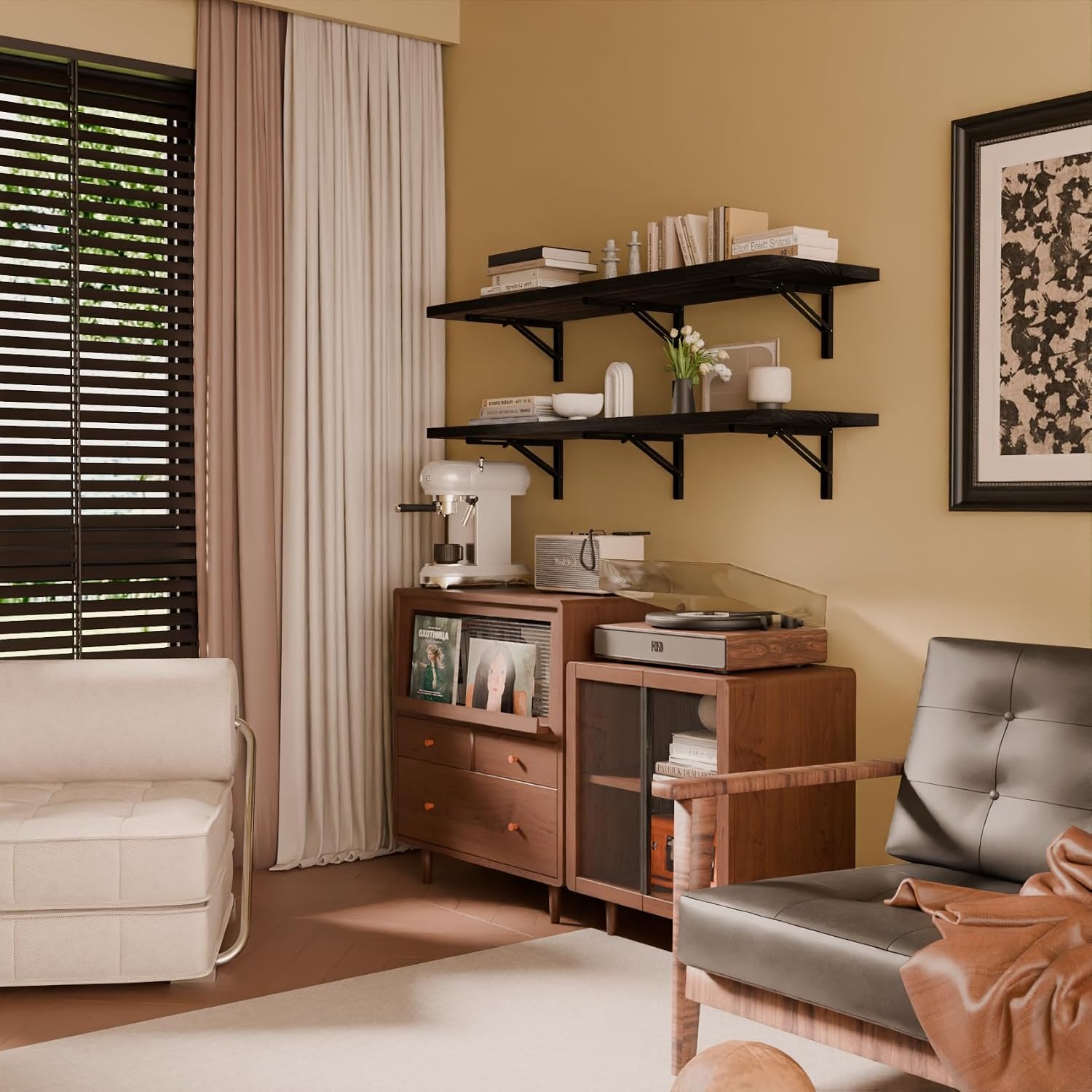 Black Pine Wood Wall‑Mounted Folding Desk