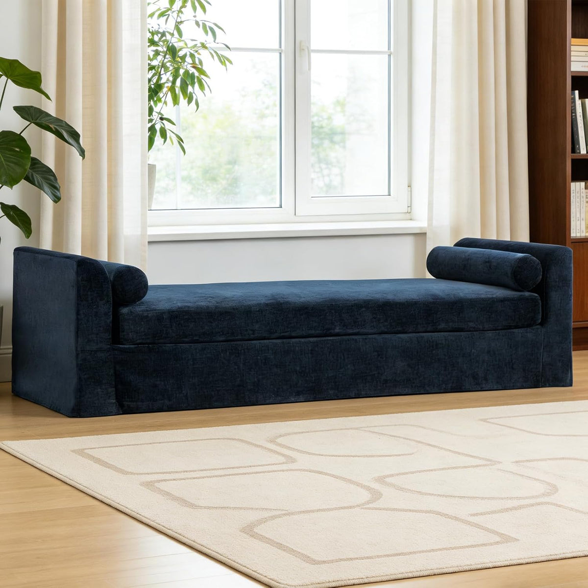 Navy Oversized Upholstered Chaise Lounge Bench