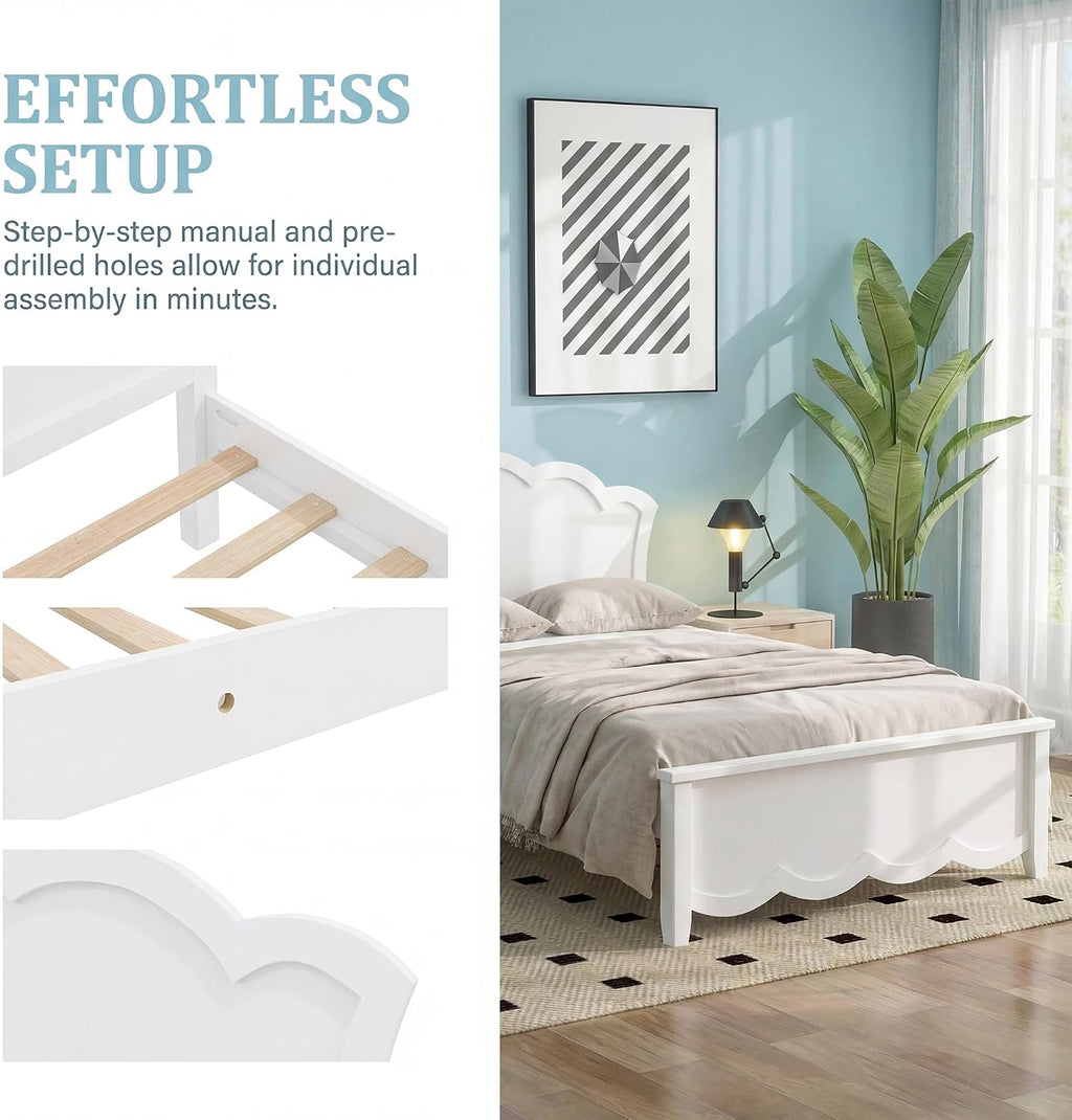 White Solid Pine Wood Platform Bed Frame