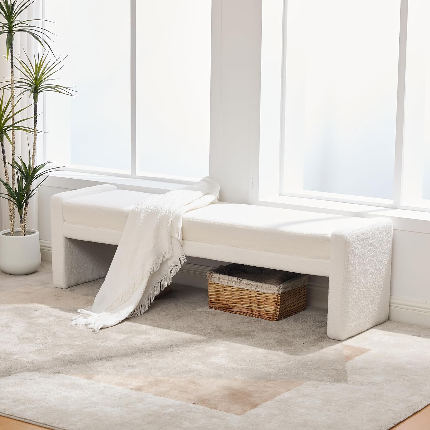 Ivory Upholstered End‑of‑Bed Bench