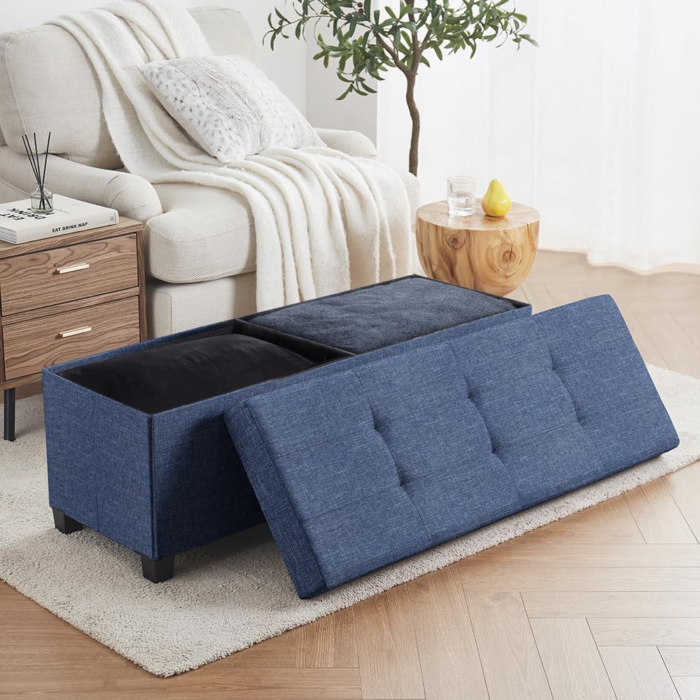 Navy Blue Large Storage Ottoman Bench with Legs