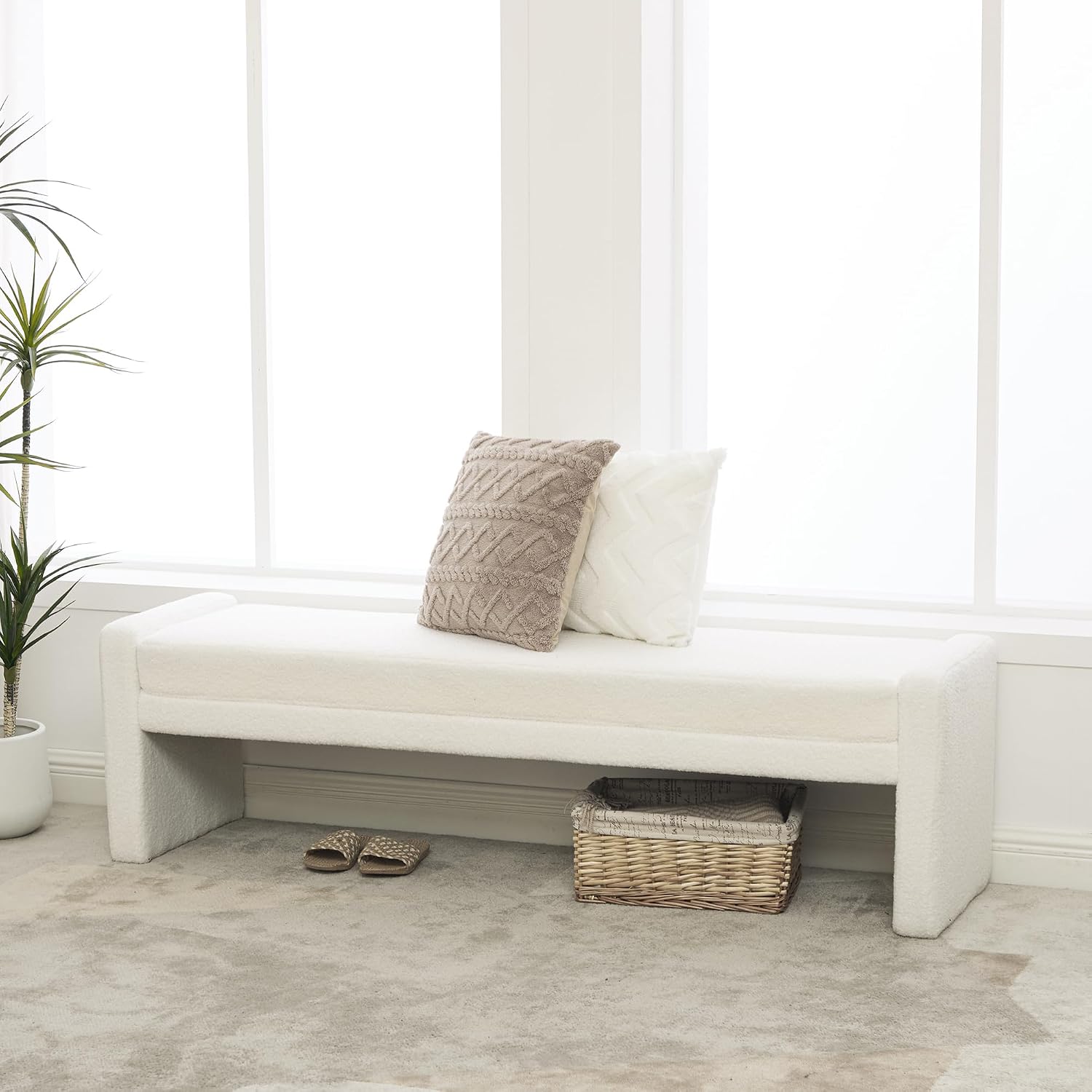 Ivory Upholstered End‑of‑Bed Bench