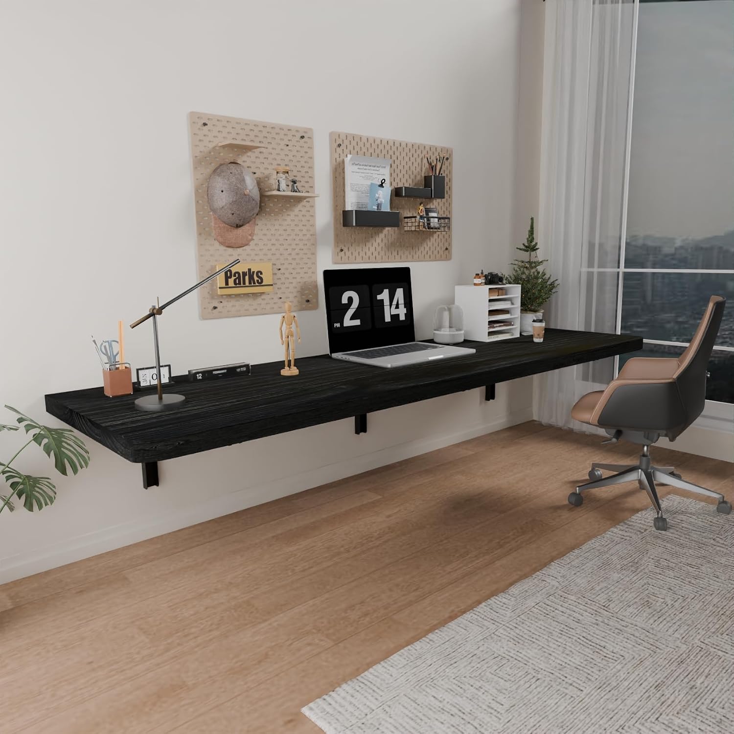 Black Pine Wood Wall‑Mounted Folding Desk