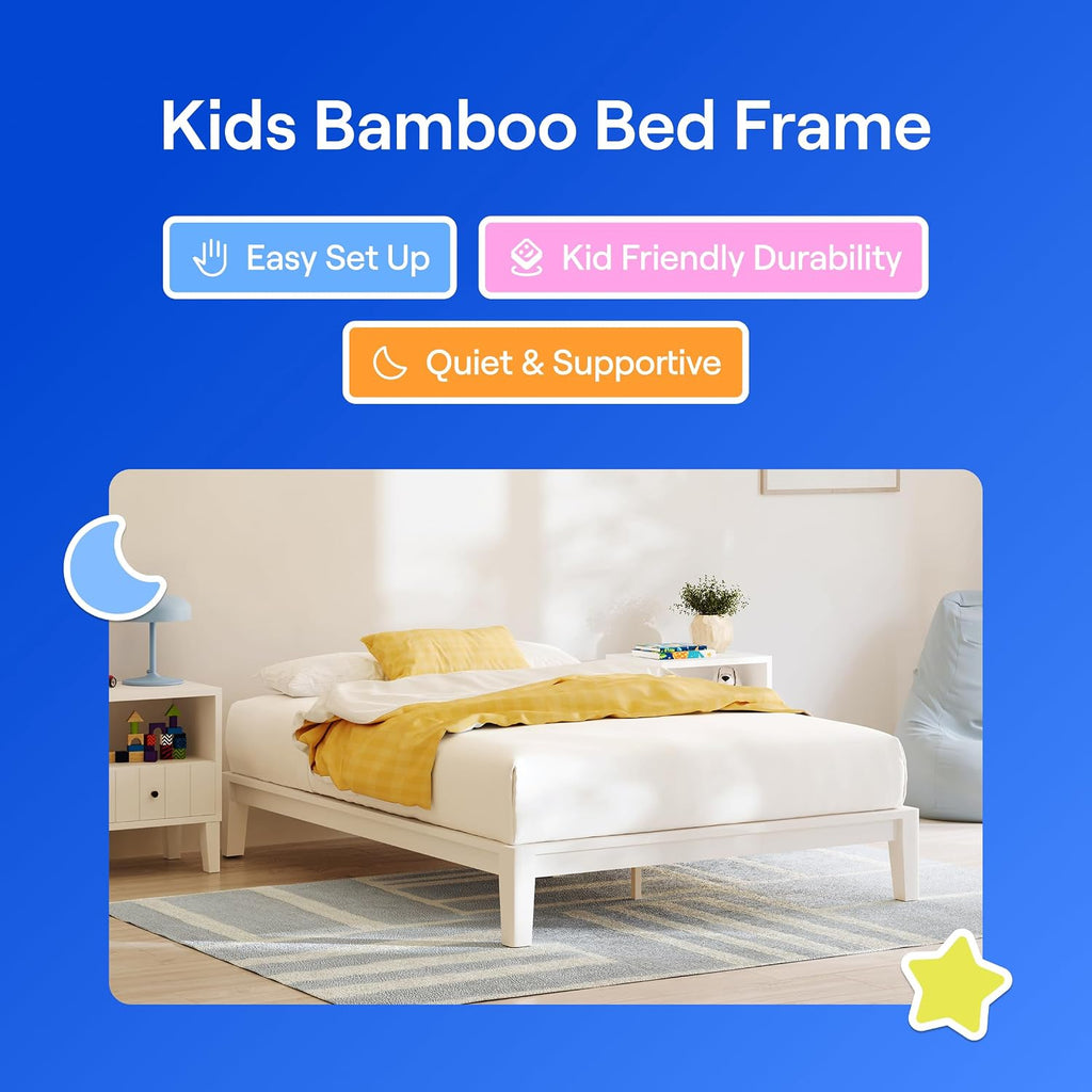 White Kids Twin Bamboo Platform Bed Frame