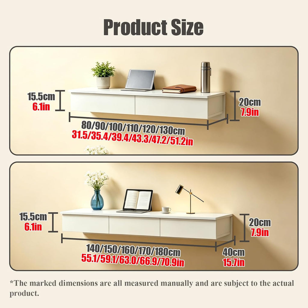 Wood Floating Wall‑Mounted Vanity Desk with Drawers