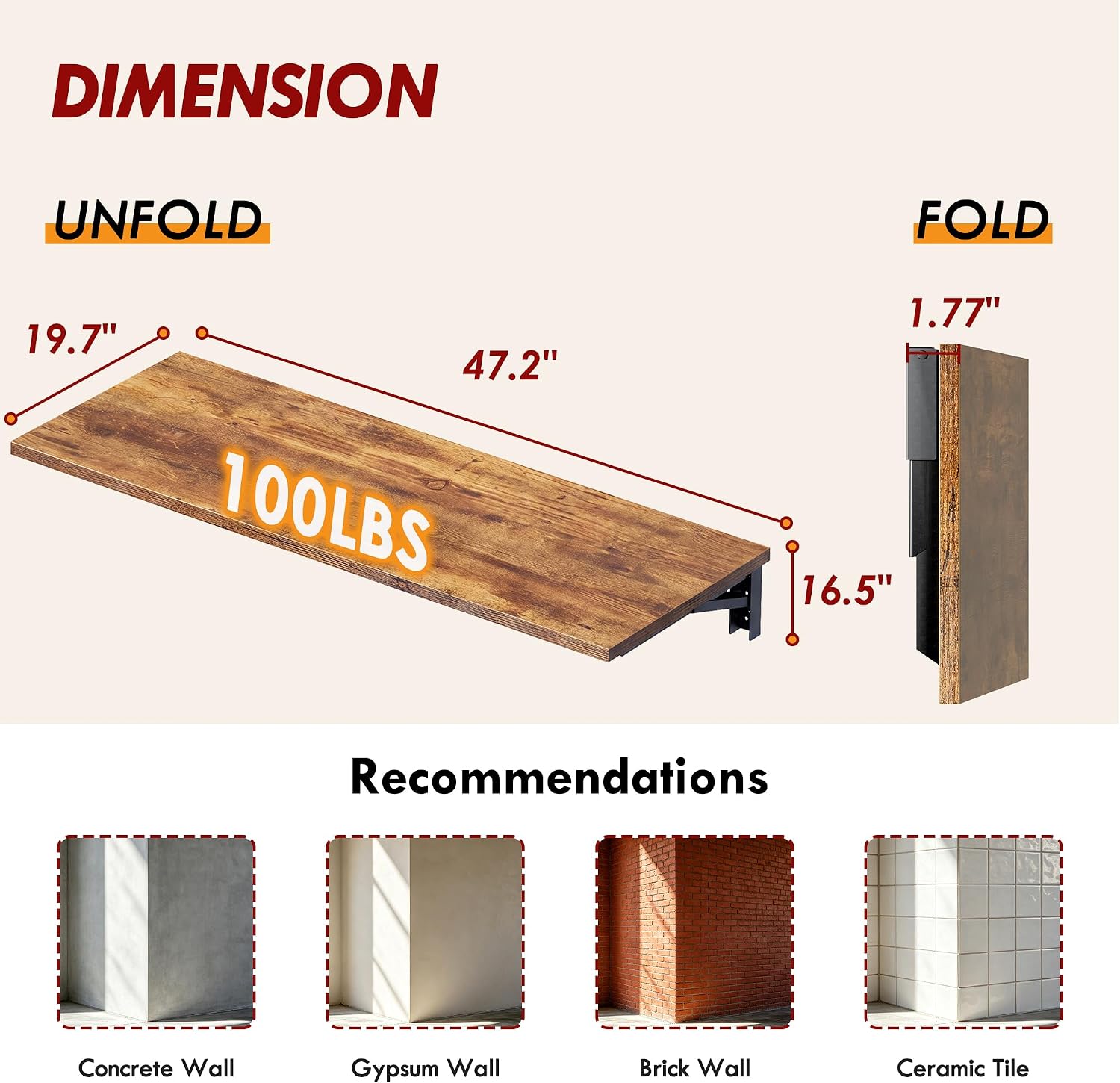 Black Frame Wall‑Mounted Folding Desk