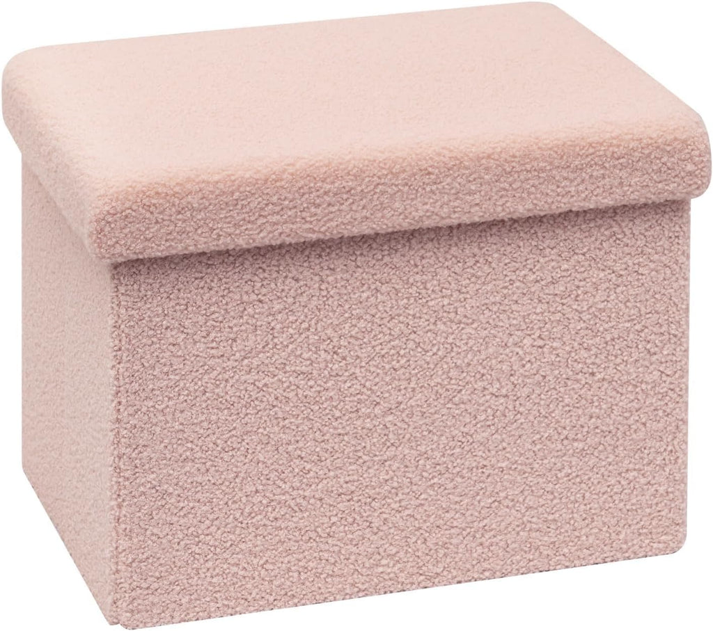 Pink Teddy‑Fur Foldable Storage Ottoman Cube