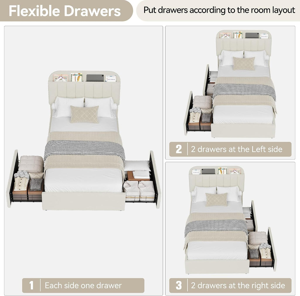 Ivory White Boucle Kids Twin Platform Bed Frame