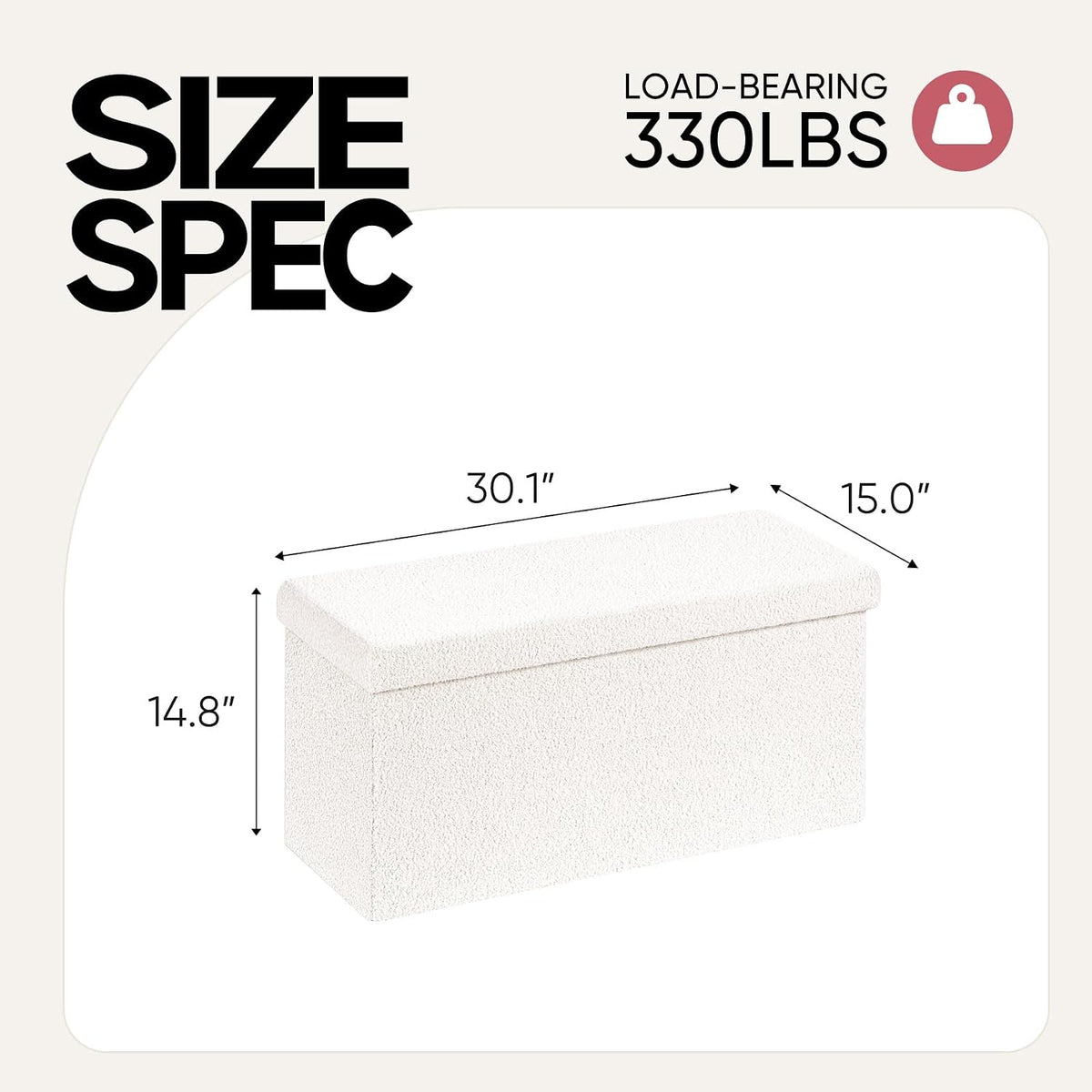 White Sherpa Top Square Storage Ottoman Bench
