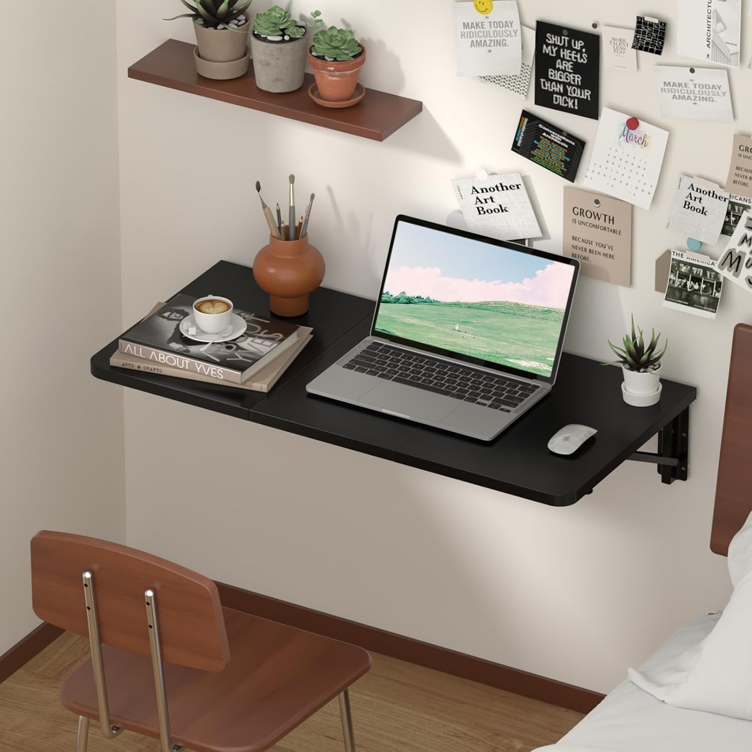 Black Heavy‑Duty Wall‑Mounted Folding Desk