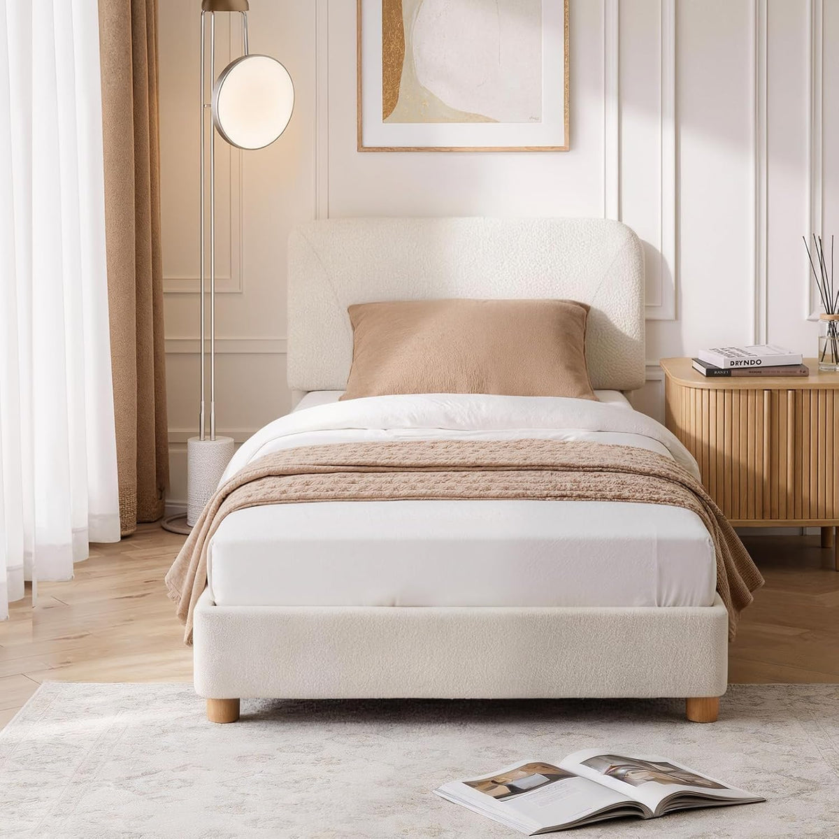 Cream Boucle Kids Twin Cloud Platform Bed Frame