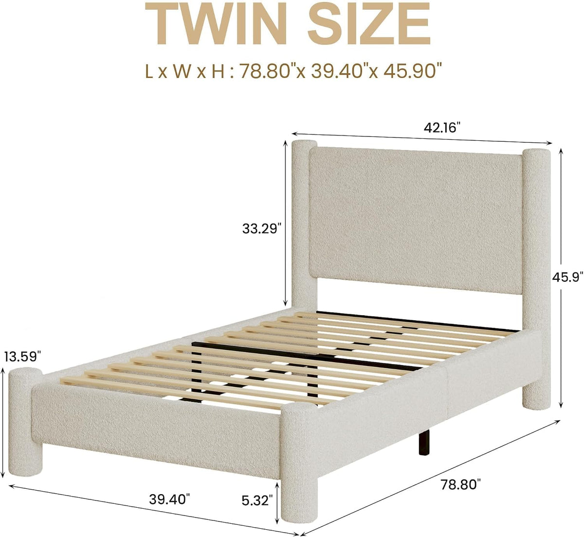 Cream Boucle Twin Upholstered Platform Bed Frame