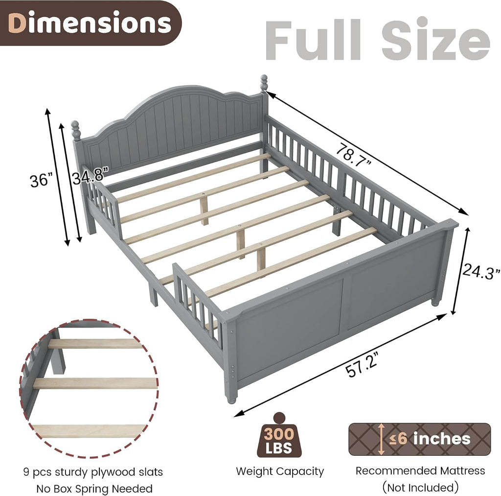 Grey Kids Full Wood Montessori Bed Frame