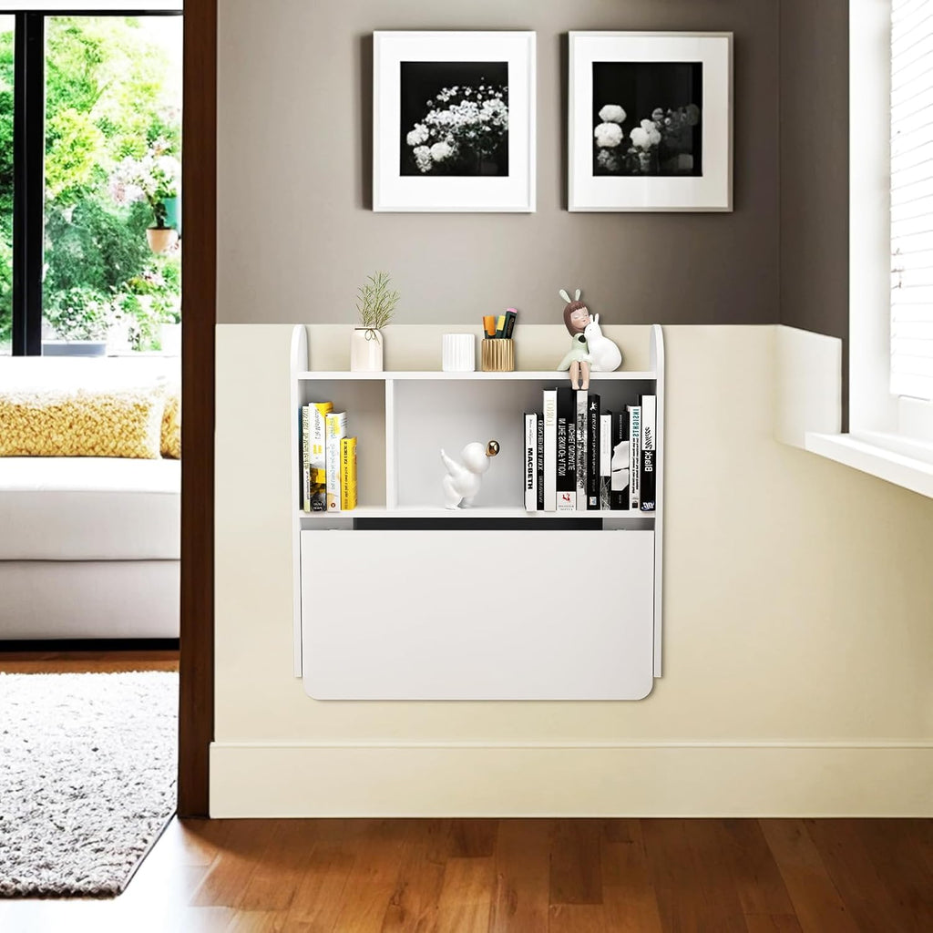 White Wall‑Mounted Folding Desk with Storage