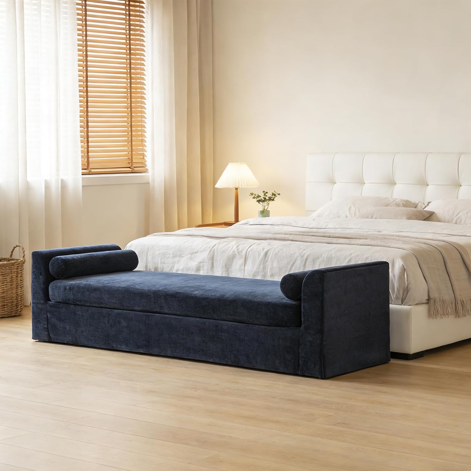 Navy Oversized Upholstered Chaise Lounge Bench