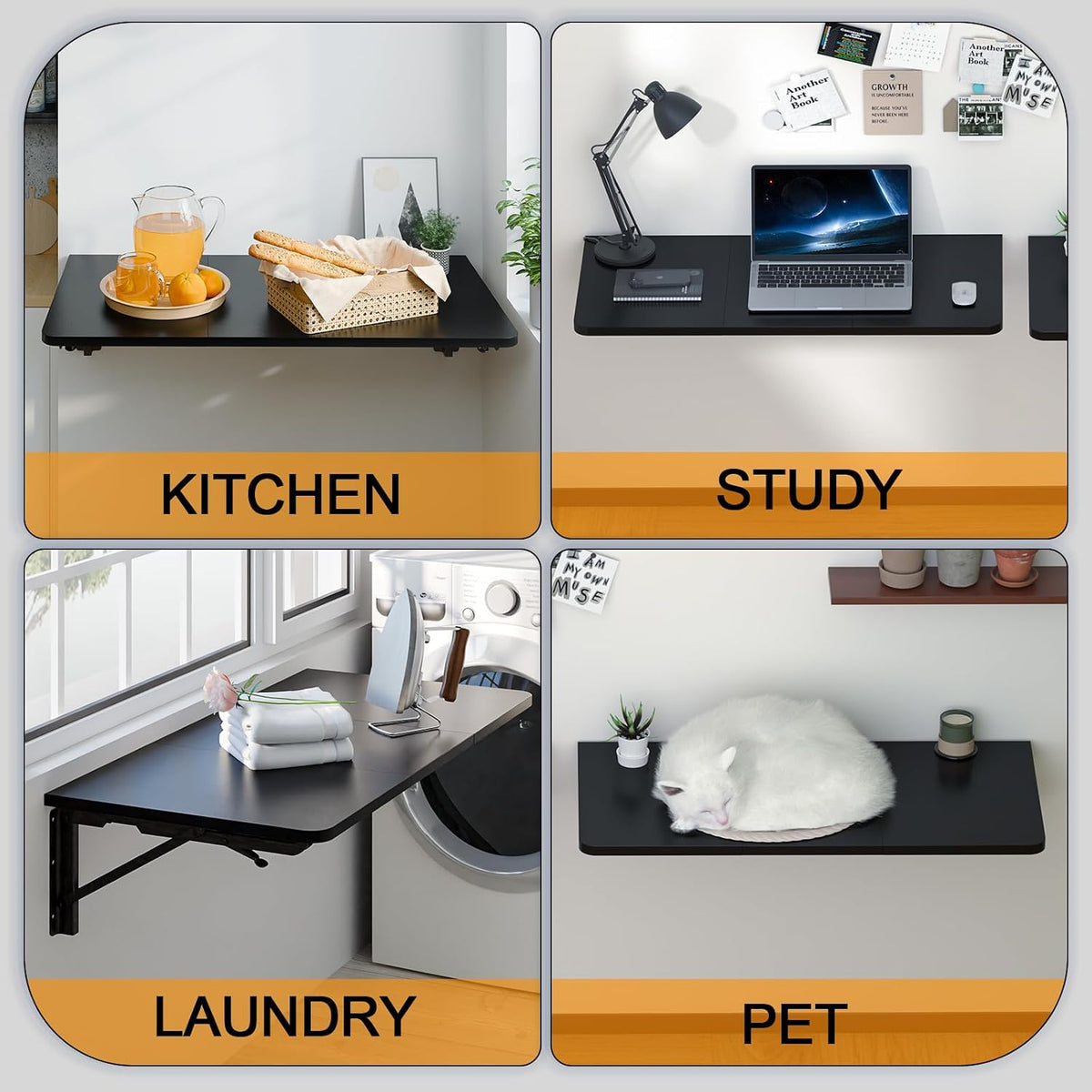 Black Heavy‑Duty Wall‑Mounted Folding Desk
