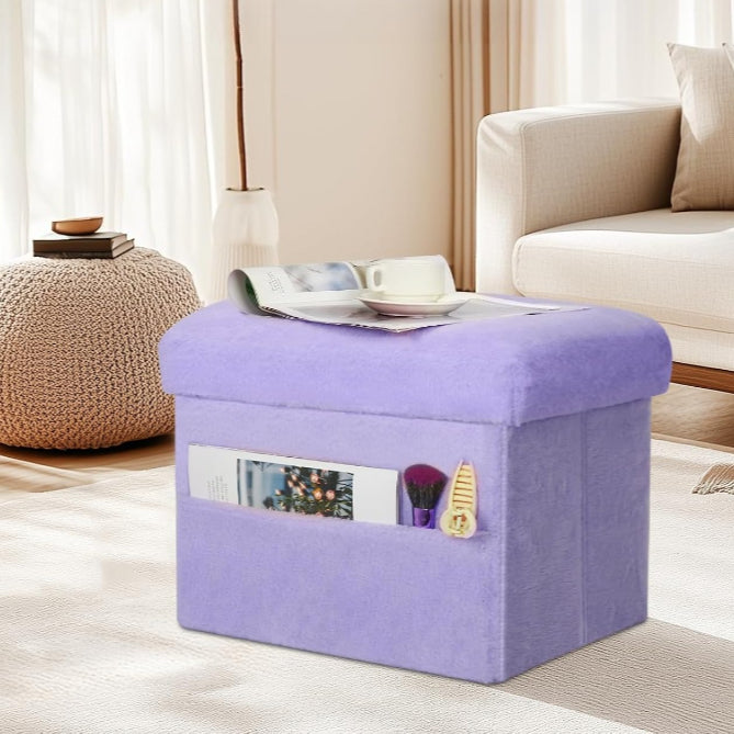 Purple Furry Folding Storage Ottoman Bench