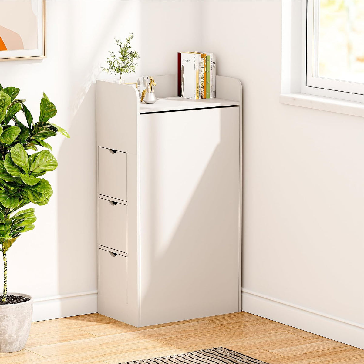 White Wall‑Mounted Foldable Desk with Storage & Outlet