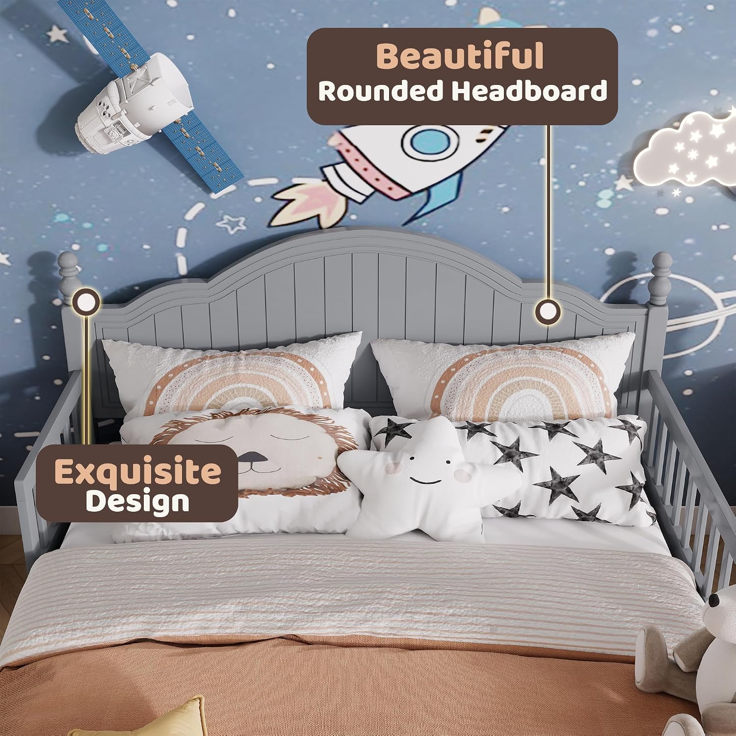 Grey Kids Full Wood Montessori Bed Frame