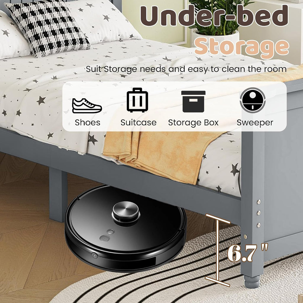 Grey Kids Full Wood Montessori Bed Frame