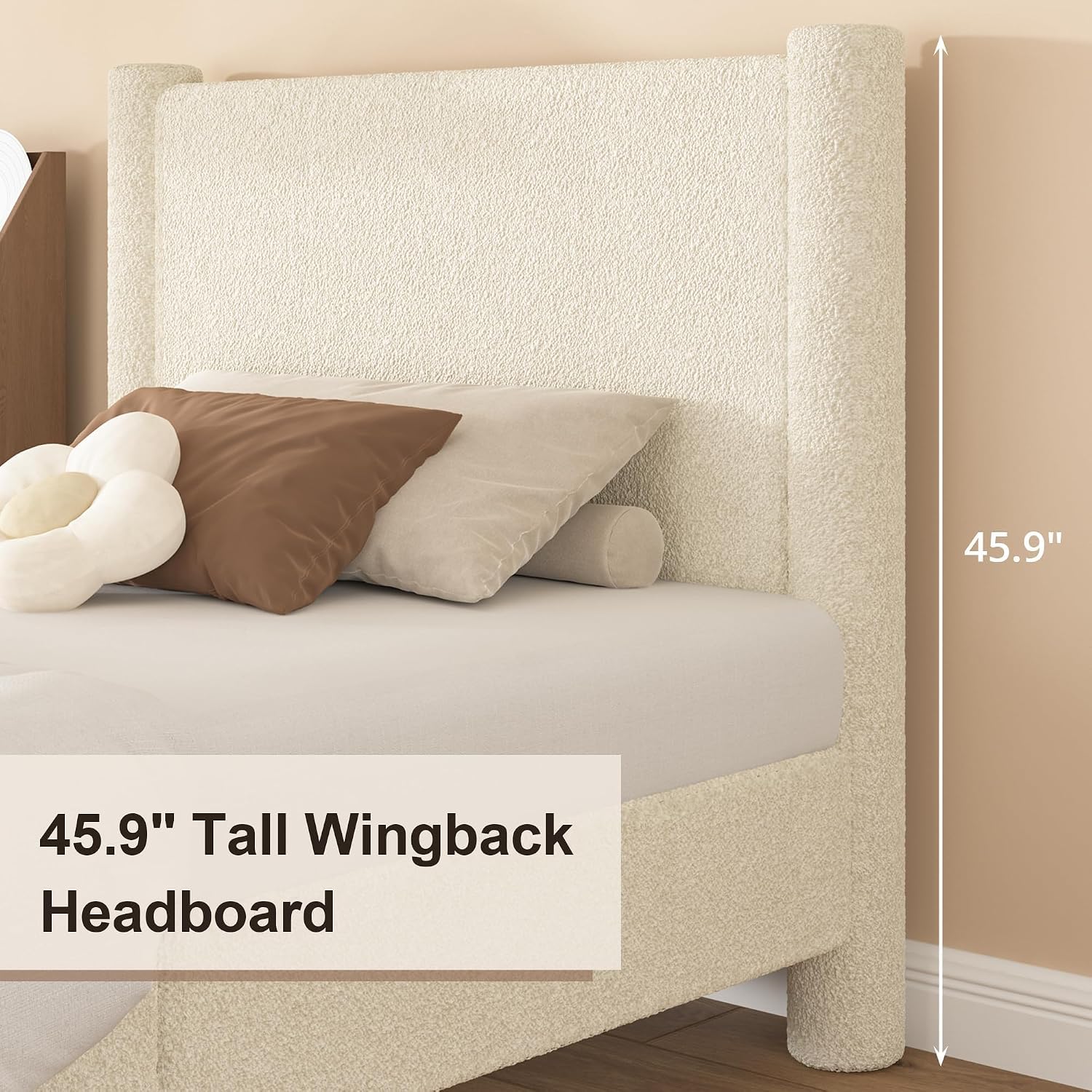 Cream Boucle Twin Upholstered Platform Bed Frame